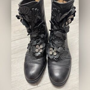Jimmy Choo Floral Embellished Black Leather Boots